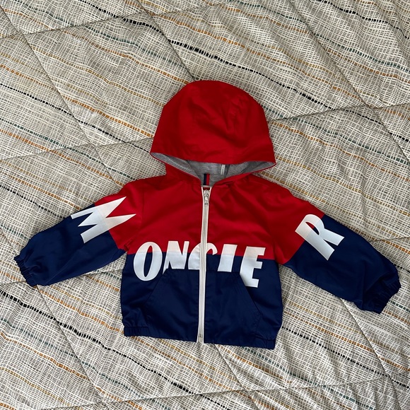 Moncler Enfant logo print color block jacket - Picture 1 of 5
